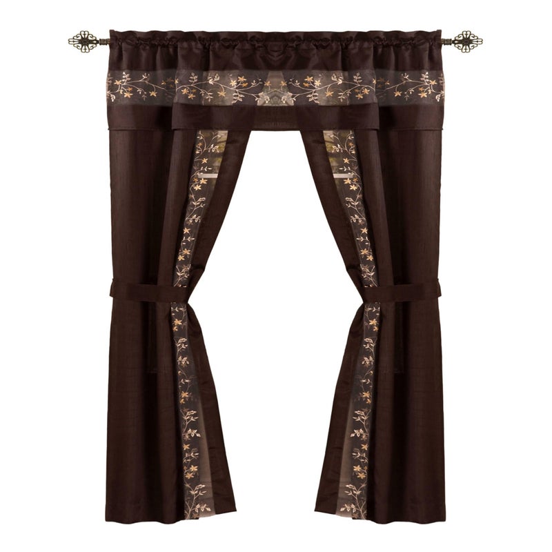 ACHIM Light-Filtering Window Curtain Set - 55 Inch Width, 63 Inch Length - Fairfield Window in a Bag 5 Piece Set (Chocolate) - Window Treatment Include Valance, Tiebacks & Split Panels Home Decor - Image 1